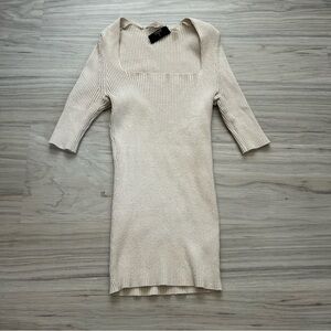 Cream Ribbed Knit top with square neckline